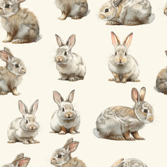 Seamless Rabbit Pattern - Cute Hand-Drawn Bunny Design, Pastel Colors, 100% Tileable