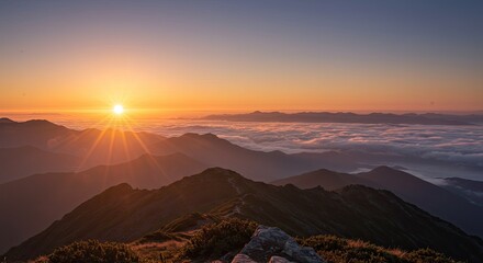 Naklejka premium golden-sun-rise-mountains-art-scale-4_00x