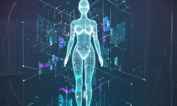 digital female mannequins 3d hologram 4k. High quality 4k footage