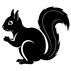 squirrel black silhouette vector, Simple silhouette Design vector icon with white background. Wild animal vector 