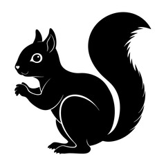 squirrel black silhouette vector, Simple silhouette Design vector icon with white background. Wild animal vector 