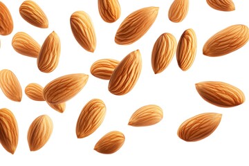 a dynamic scene of almonds falling through the air