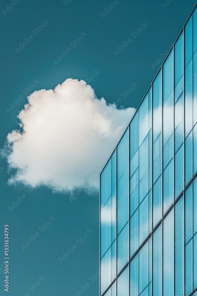 Poster a plane flies past a building on a cloudy day