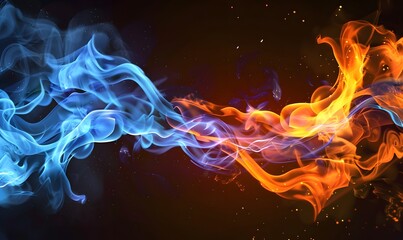 Abstract Fire and Ice Background with Blue and Orange Flames