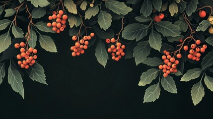Rowan tree branch with berries and leaves. Vector illustration