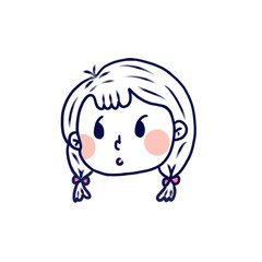  A little girl with pigtails and her confused face black & white