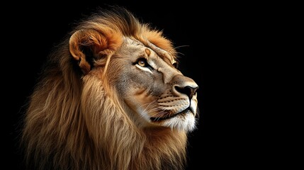Naklejka premium Majestic Lion Profile Against Black Background