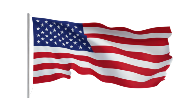 Waving American flag displays patriotism and national pride amidst a clear blue sky