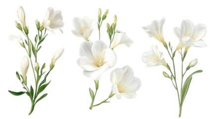 Delicate white freesias with buds and blooms arranged artistically for a fresh floral display