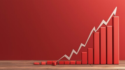 Import Tariffs economy strategy concept. Growing red graph on wooden surface against a red background.