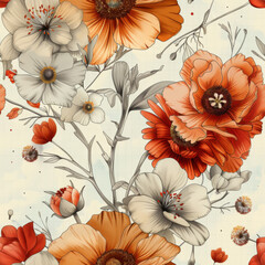 Hand-Drawn Floral Illustration - High Detail Botanical Artwork Seamless Hand-Drawn Floral Pattern - High Detail Botanical Design