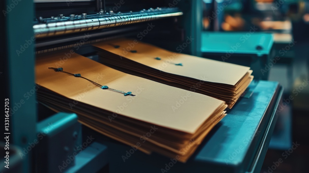 Poster Office documents stacked on a machine with buttons and controls
