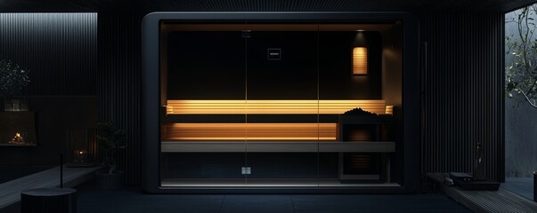 Obraz premium Modern minimalist interior with warm lighting.