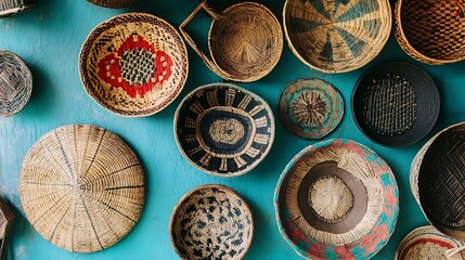 Fototapeta premium Collection of Woven Baskets: A Tapestry of Textures and Colors