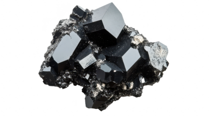 Intricate Black Mineral Crystal Formation: A Geological Marvel of Shiny Gemstone Texture and Natural Beauty for Science and Gemstone Enthusiasts