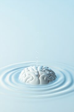 White brain floating on calm water surface, creating gentle ripp
