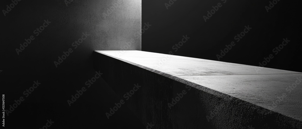Poster a simple black and white image of a concrete ledge