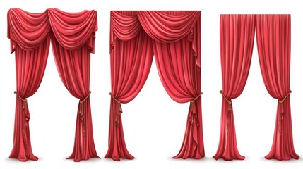 Set of red curtains in a realistic vector style isolated on a white background