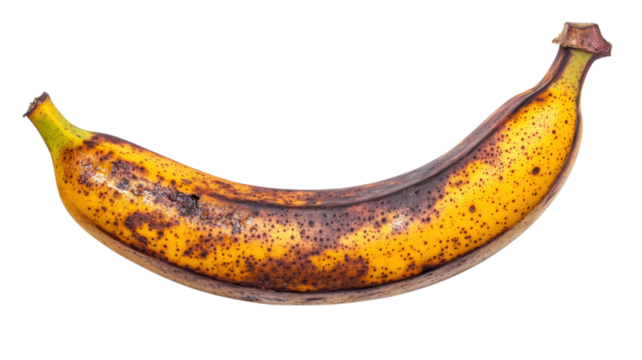 Ripe banana with brown spots showcasing its natural aging process and texture