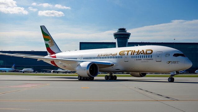 Etihad boeing 787 dreamliner parked at frankfurt airport