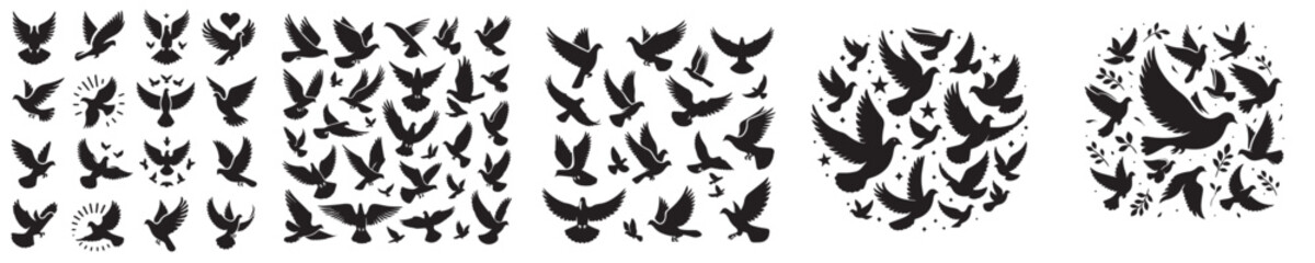 vector of a flock of flying doves