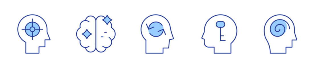 empathy, treatment, focus, confused, brain. Mindfulness Icon vector illustration. Line Duotone style. Editable stroke