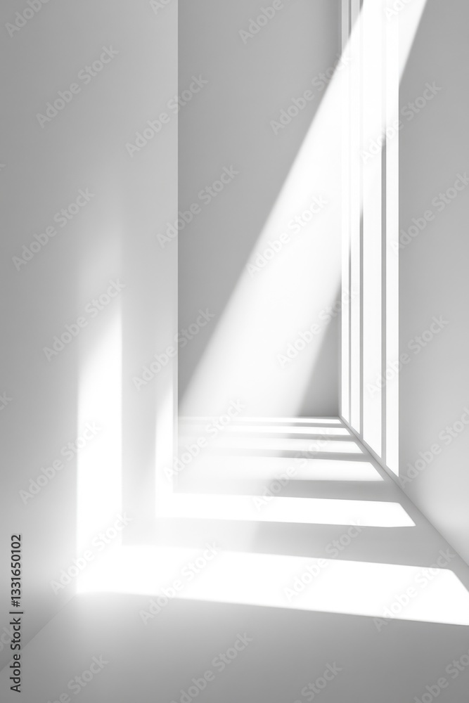 Poster a quiet and peaceful scene of a room with sunlight streaming in through the windows