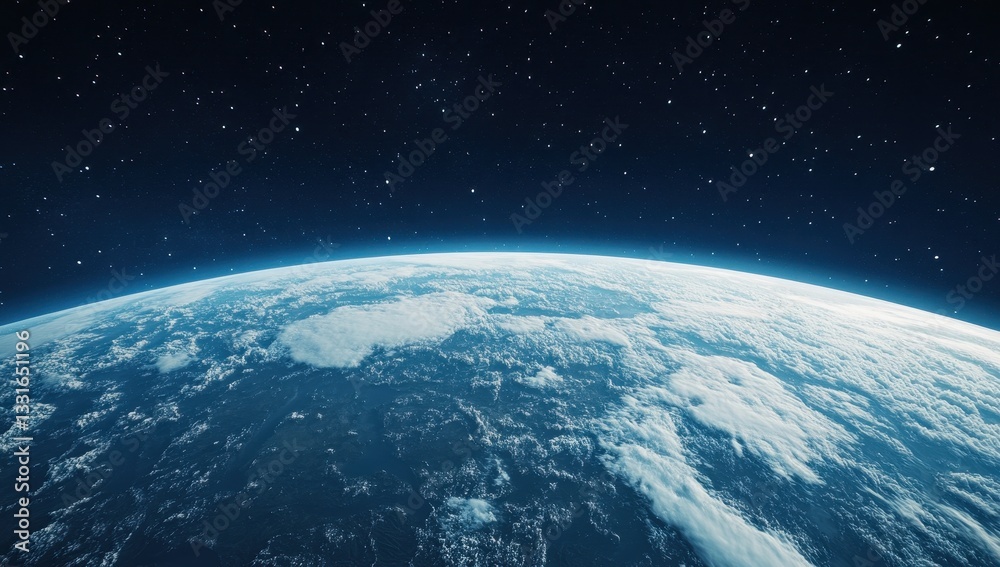 Wall mural a side angle view shot of planet earth from a vast starry outer space filled with stars and other pl