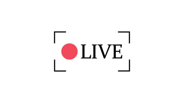 4k simple live streaming icon animation. Animated red button live streaming broadcast.