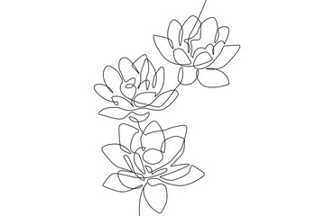 Abstract Flowers Line Art Vector Illustration. Flowers of Lotus Continuous One Line Drawing. Plants in Hand Drawn Outline Minimalist Style. Botanical Illustration for Card, Banner, Wall Art, Print
