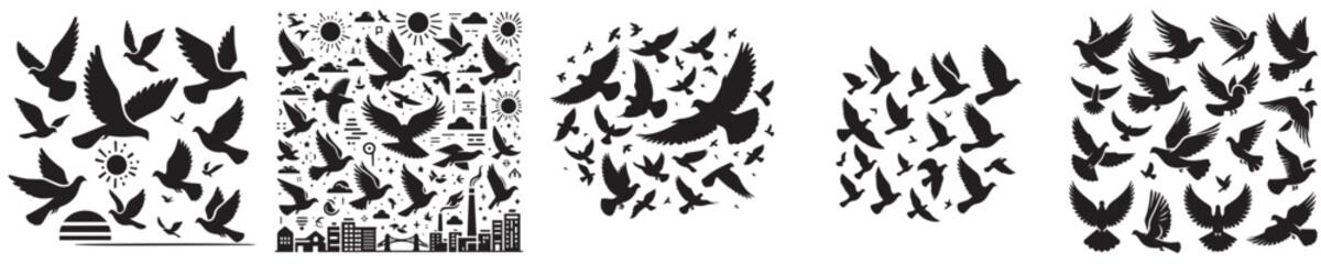 vector of a flock of flying doves