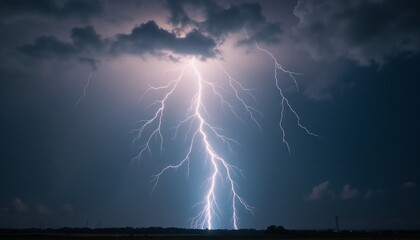 Powerful lightning storm nighttime strike
