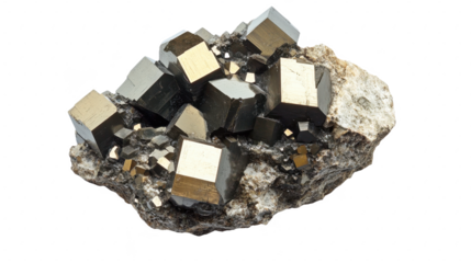 Pyrite Cluster: A Metallic Marvel of Iron Sulfide Mineralogy - Cubic Crystals, Luster, and Geological Treasure on a Black Backdrop