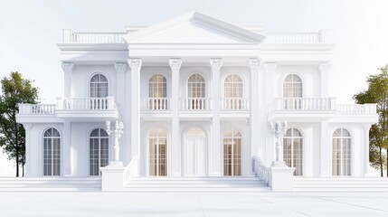 Elegant white mansion with classical design.