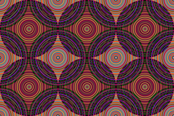 細い重なり合う多重の円のシームレス模様 グレー 暖色系マルチカラー