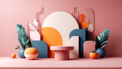 Fototapeta premium Minimalist abstract 3d pedestal background illustration
