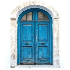 Fototapeta premium Blue closed door on white background