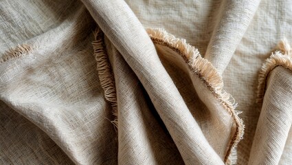 Natural linen fabric texture with frayed edges
