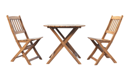 Wooden table and chairs set arranged in a cozy outdoor space, perfect for enjoying meals or relaxing in the garden