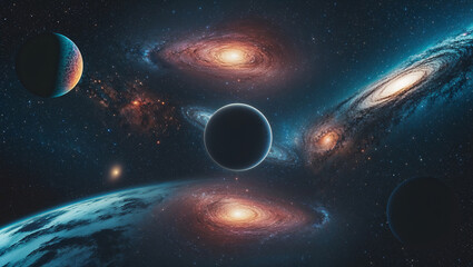 Obraz premium Planets and galaxies creating stunning deep space landscape