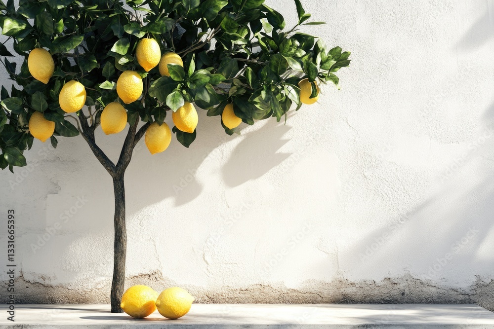 Poster A simple scene of a lemon tree with two lemons growing next to each other