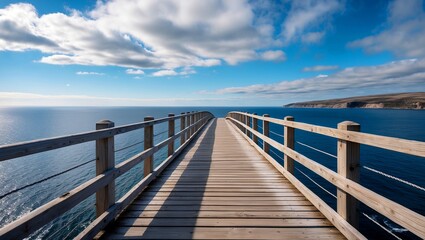 Scenic wooden footbridge overlooking north sea coastline