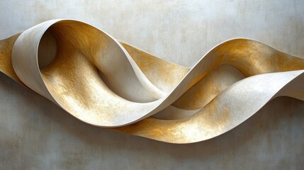 Elegant abstract image depicting flowing ribbons in gold and white