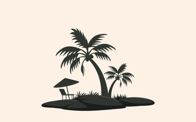 Fototapeta premium Black Silhouette of Palm Tree on island. Perfect for Designs beach palm tree vector illustration