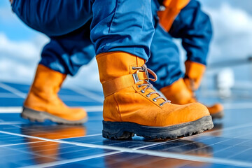 Workers installing solar panels