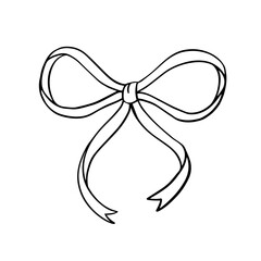 Coquette hand-drawn isolated line art bow on white background