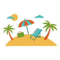 Vacation time. Palm trees, sun, sand. Isolated on a white background.