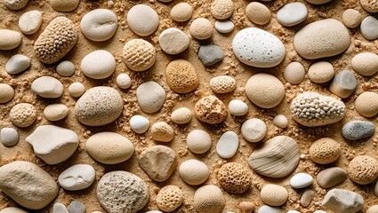 Textured beige sand and pebble background for design