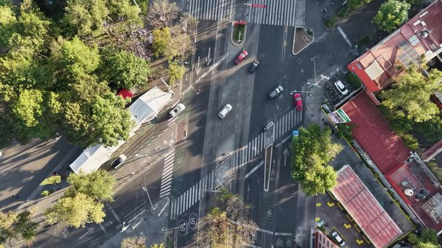 Drone hyperlapse of a traffic crossing in Mexico City