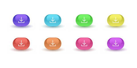 Colorful button with download icon set.